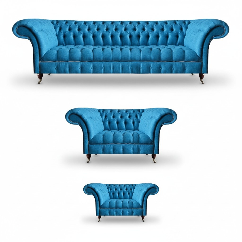 Sky blue Chesterfield Suite Luxurious seating furniture Designer couches