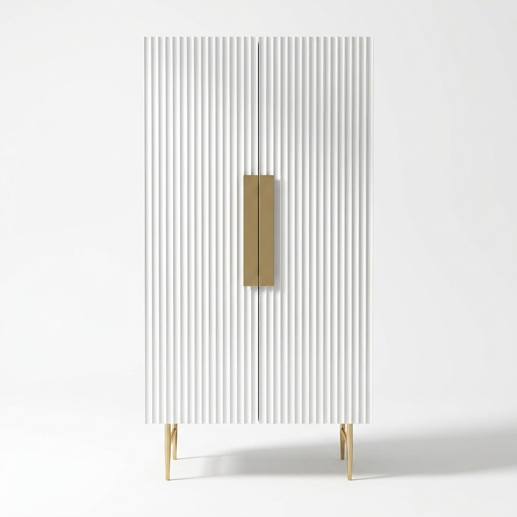 Designer massive gloss wardrobe made of real wooden frame & stainless steel with 2-swing doors