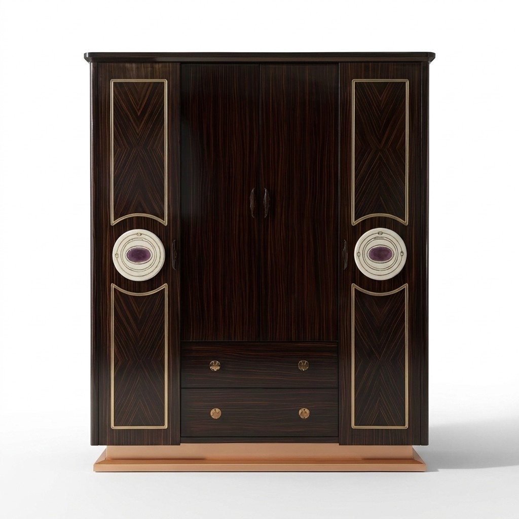 Modern style designer gloss wardrobe made of real wooden frame with 4-swing doors & 2-sliding drawers
