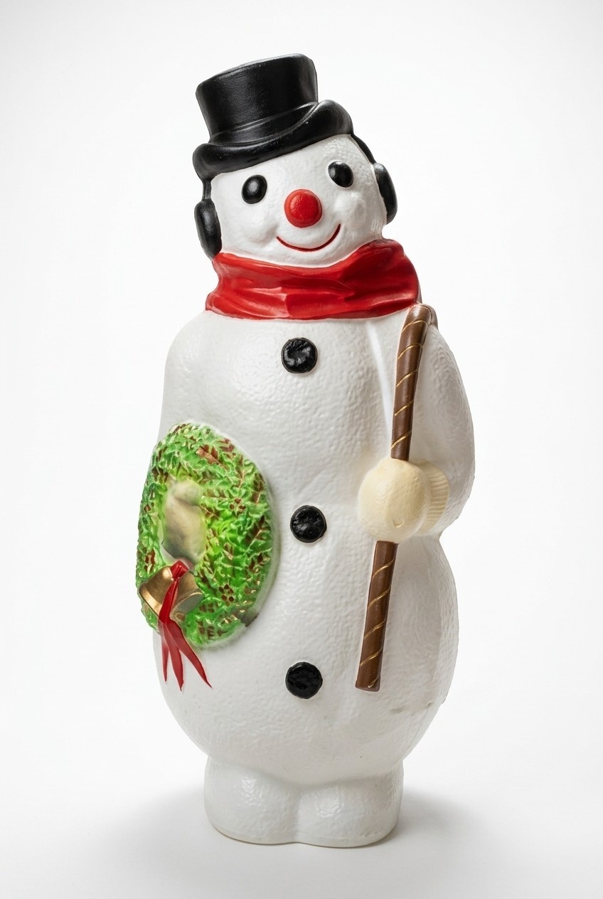Christmas snowman decorative sculpture with a wreath & a cane 112cm