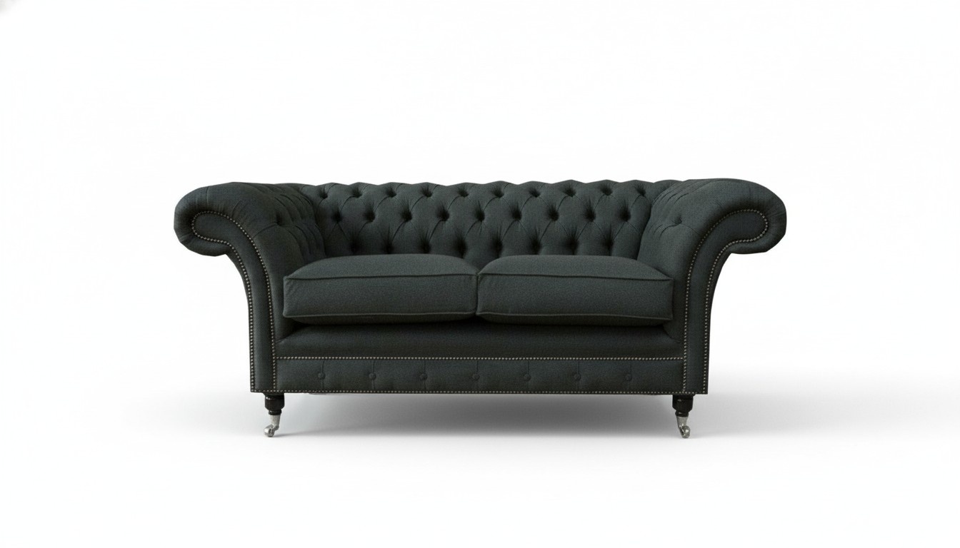 Sofa 2 Seater Black Chesterfield Design Couch Living Room Textile Sofas Furniture
