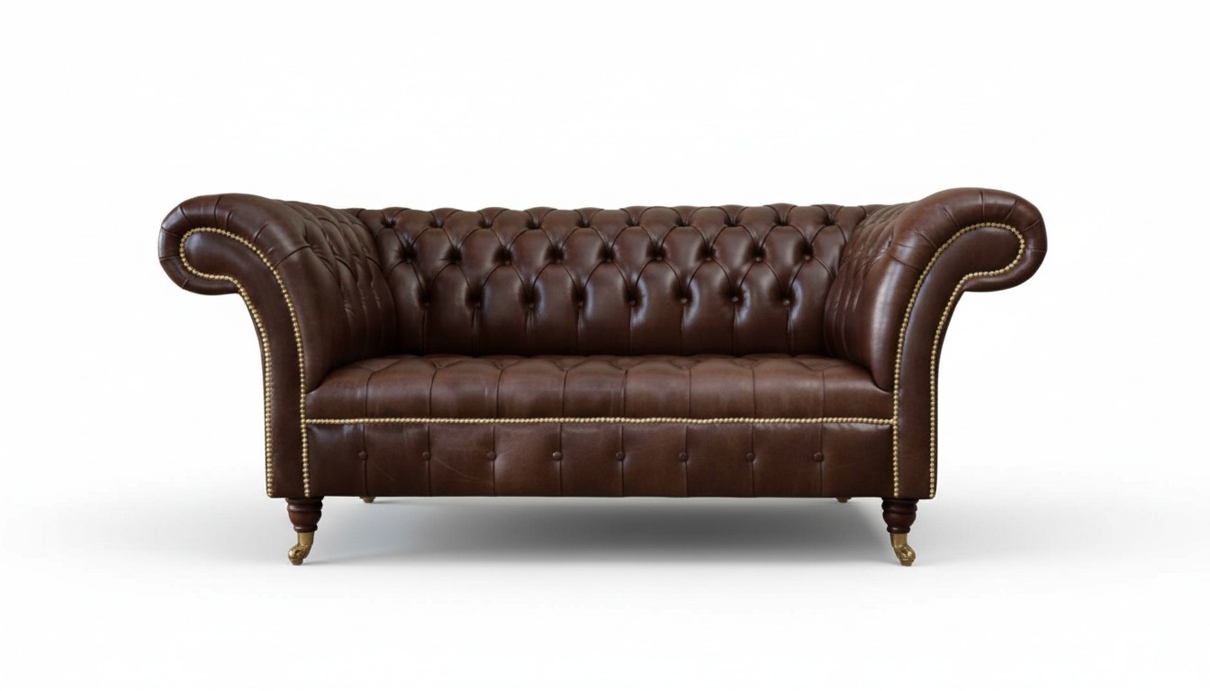 Sofa 2 Seater Couch Upholstered Sofa Brown Chesterfield Sofas 100% Leather On Stock