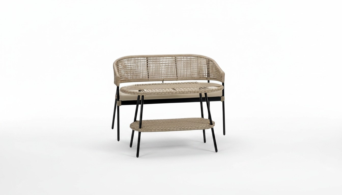 Sofa 2-seater terrace coffee table beige fabric design modern 2-piece furniture