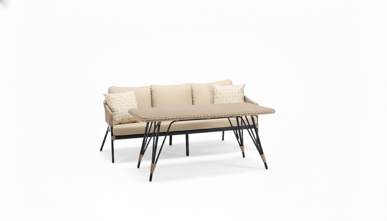 Beige Luxury Sofa 3-Seater Coffee Table Sofas Modern Fabric Set