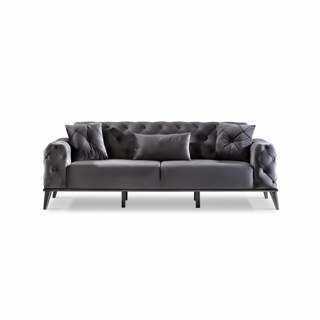 Black 3-Seater Sofa Living Room Modern Couches Sofas Upholstery 225cm