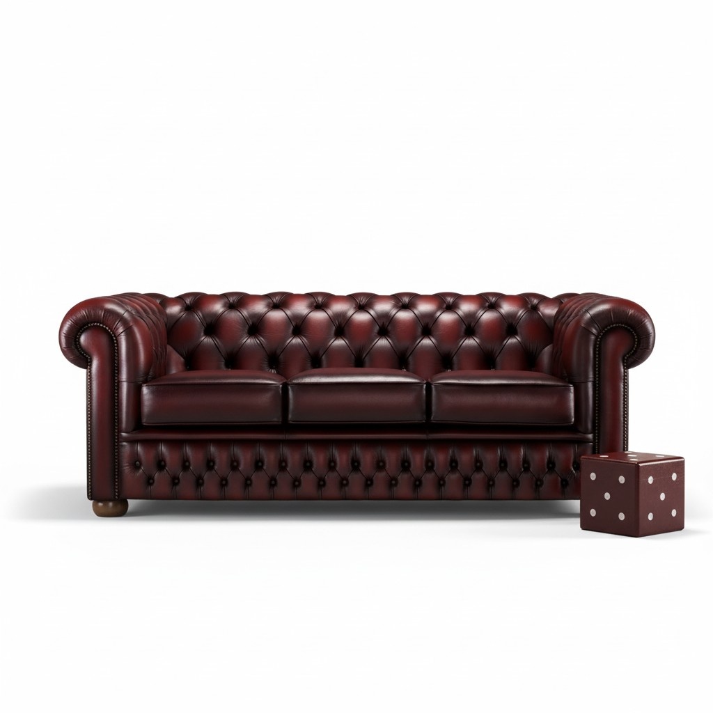 Chesterfield Classic Sofa 3-Seater Glossy Upholstery Faux Leather With Cushions Comfortable Living Room Couch New