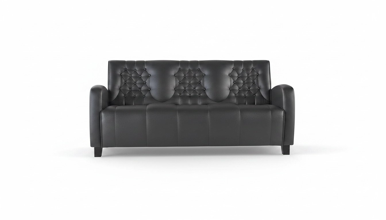 3-Seater Chesterfield Modern Sofa Leather Sofa Black Leather Wood
