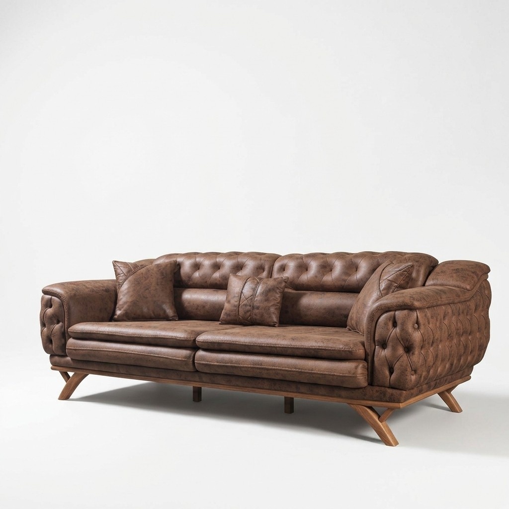 Sofa 3 seater Chesterfield Fabric Couch Upholstery Sofas Faux Leather Couches