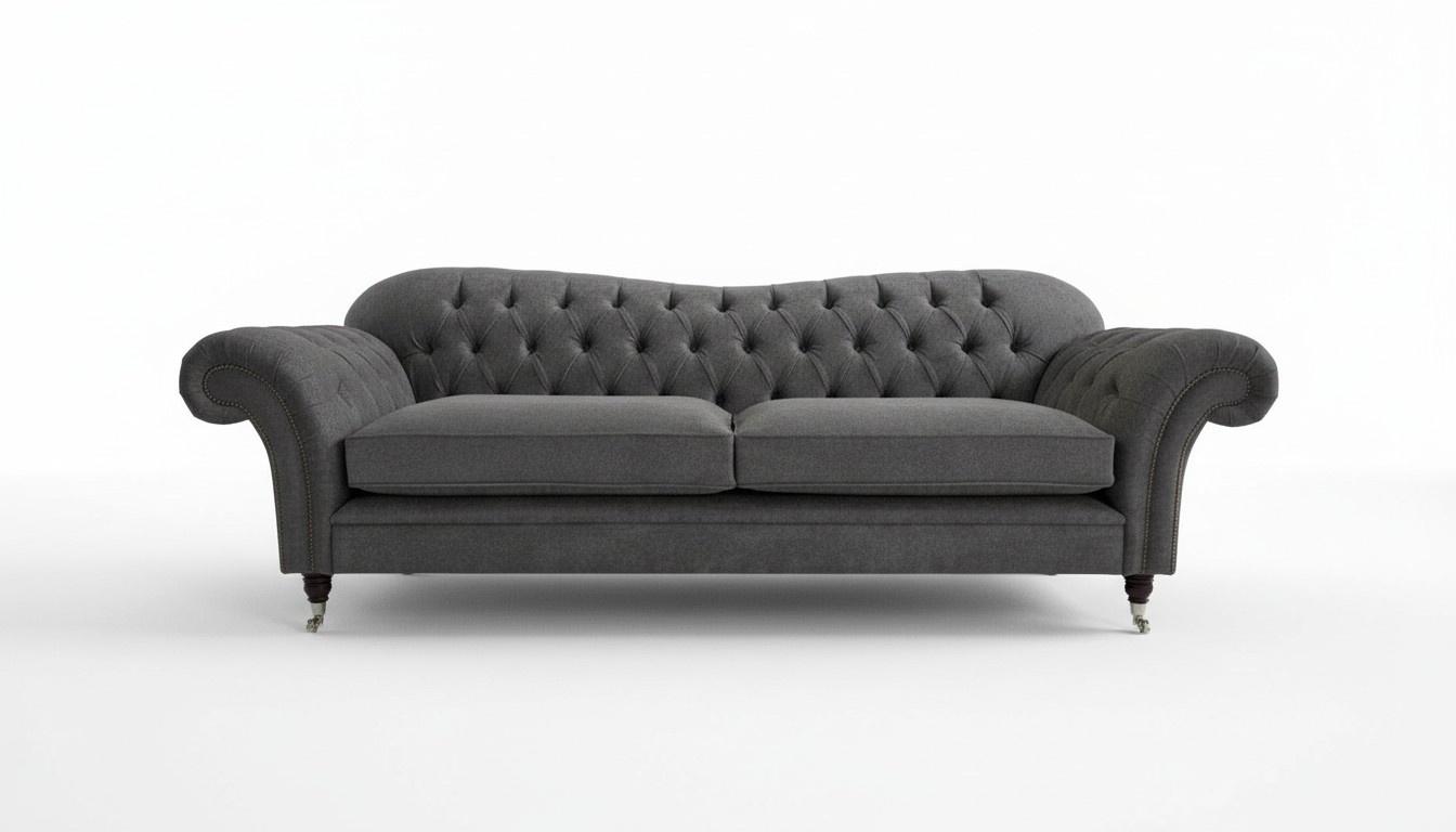 Chesterfield Sofa 3-Seater Grey Textile Royal Classic Design Comfortable Couch on Castors New