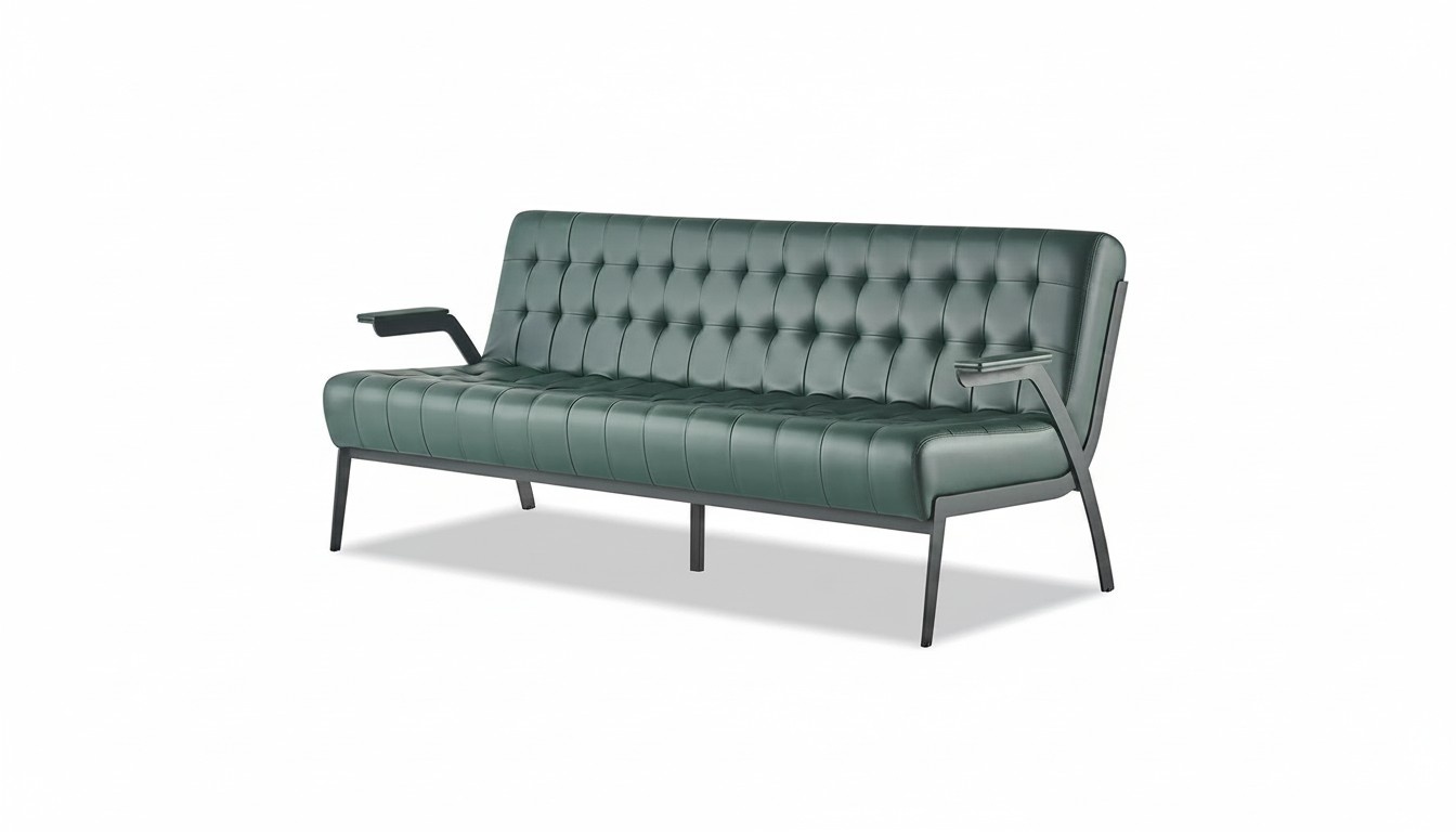 Green 3-Seater Sofa Modern Three-Seater Chesterfield Leather Stainless Steel