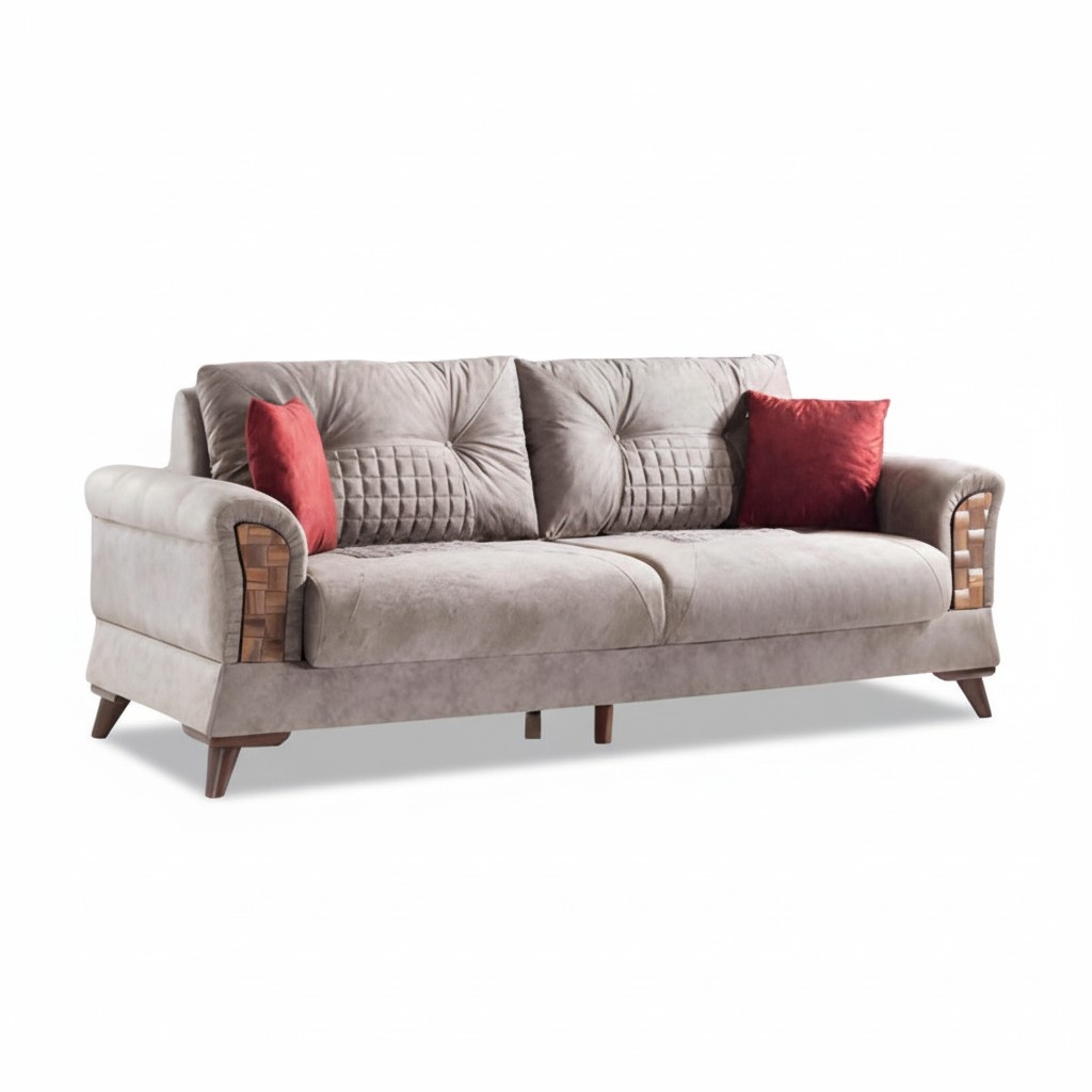 3-Seater Sofa Textile Three-Seater Seating Upholstery Design Living Room Modern Gray