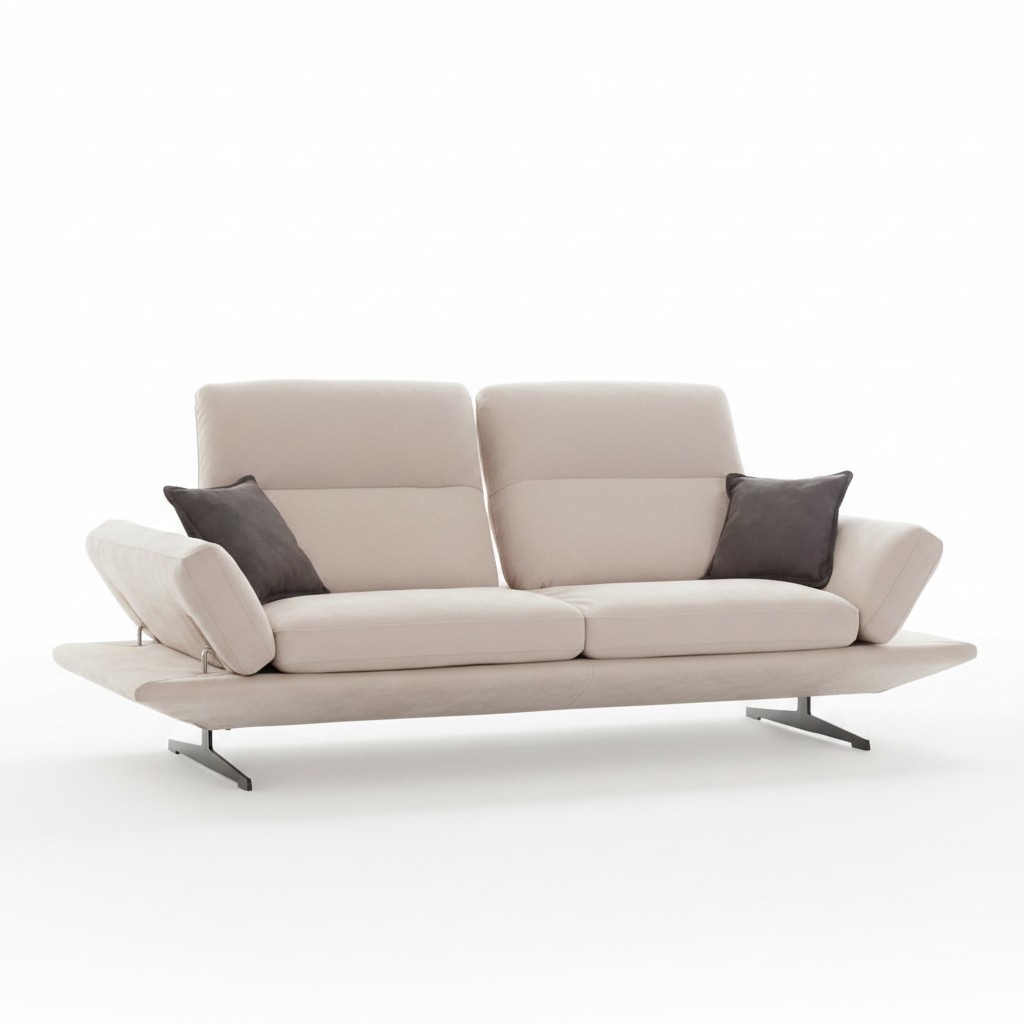 Beige textile 3-seater sofa upholstered couch modern design fabric sofas.
