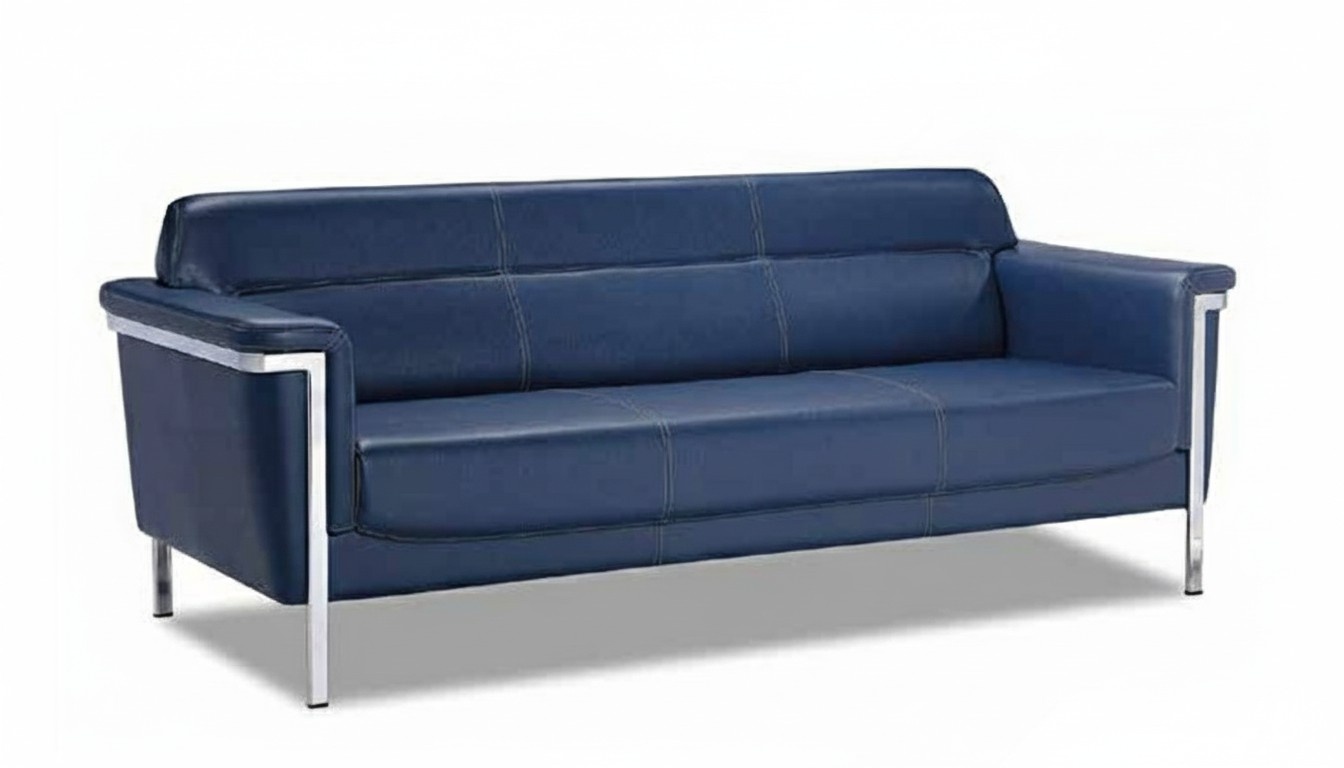 Sofa 3-seater upholstered furniture modern style living room blue leather seat cushion