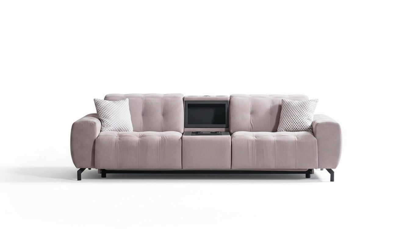 3-Seater Sofa with Console Design Upholstered Modern Fabric Three-Seater Couch