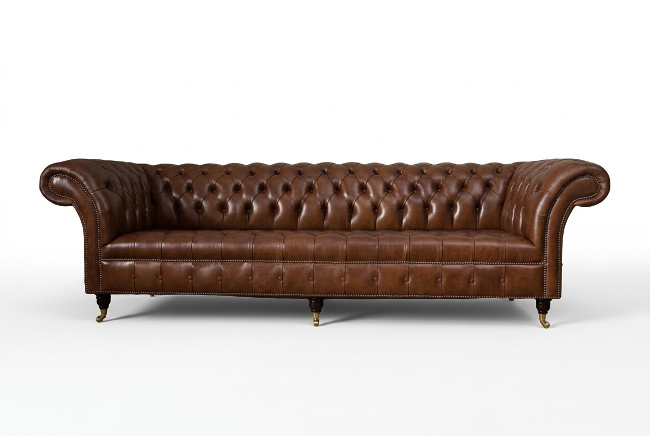 Sofa 4 seater luxury furniture Chesterfield leather brown design modern style