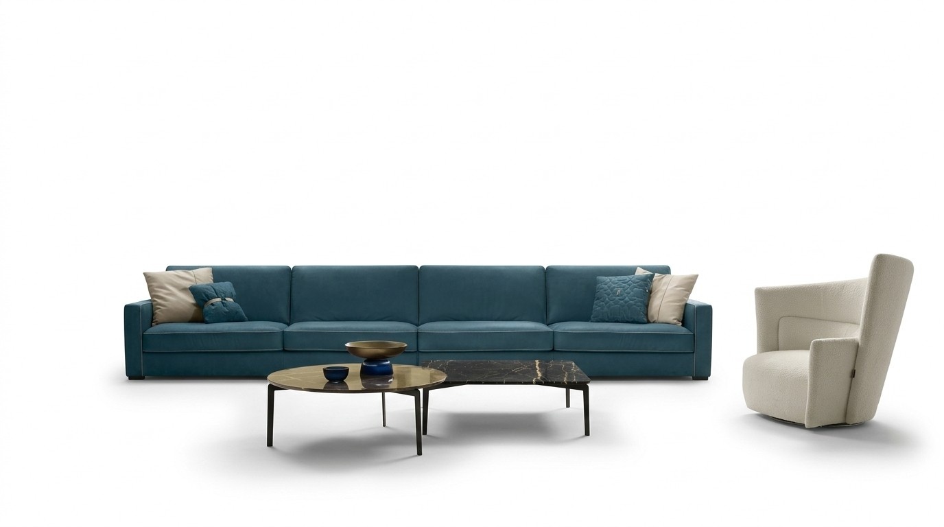 Sofa 4 seater upholstered couch leather sofas design italian furniture blue