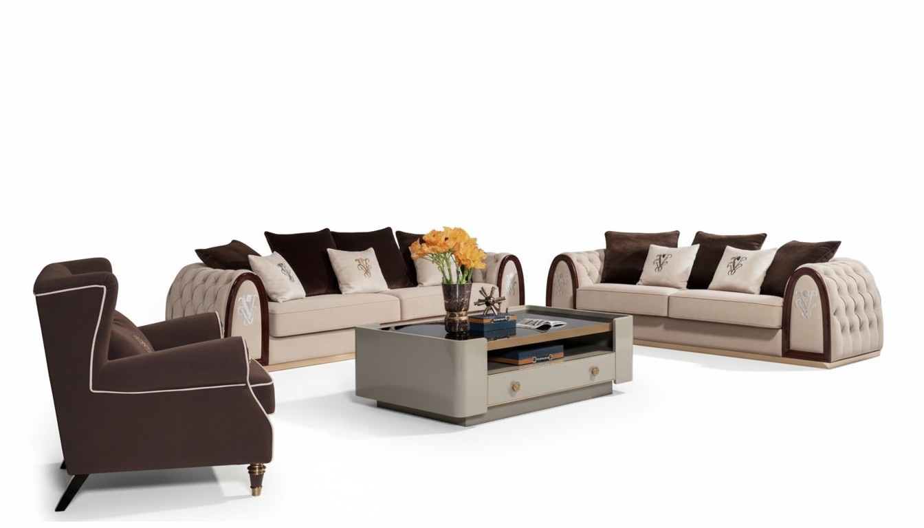 Sofa Chesterfield Beige Sofas Textile Fabric Couches Luxury Furniture 4 seater 295cm