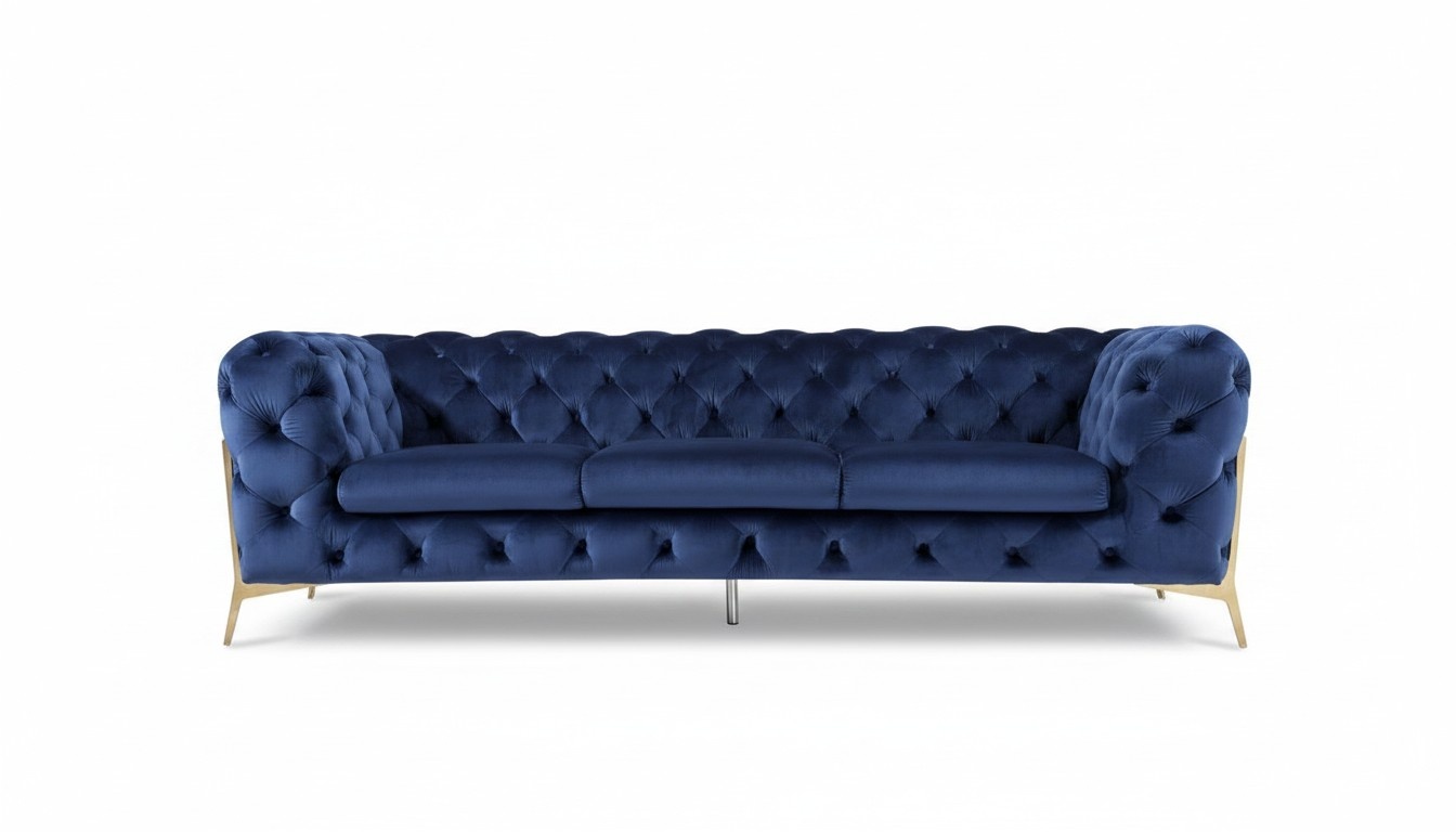 Sofa Chesterfield Couch Upholstery XXL Set Textile 3+3 Designer Couches Blue
