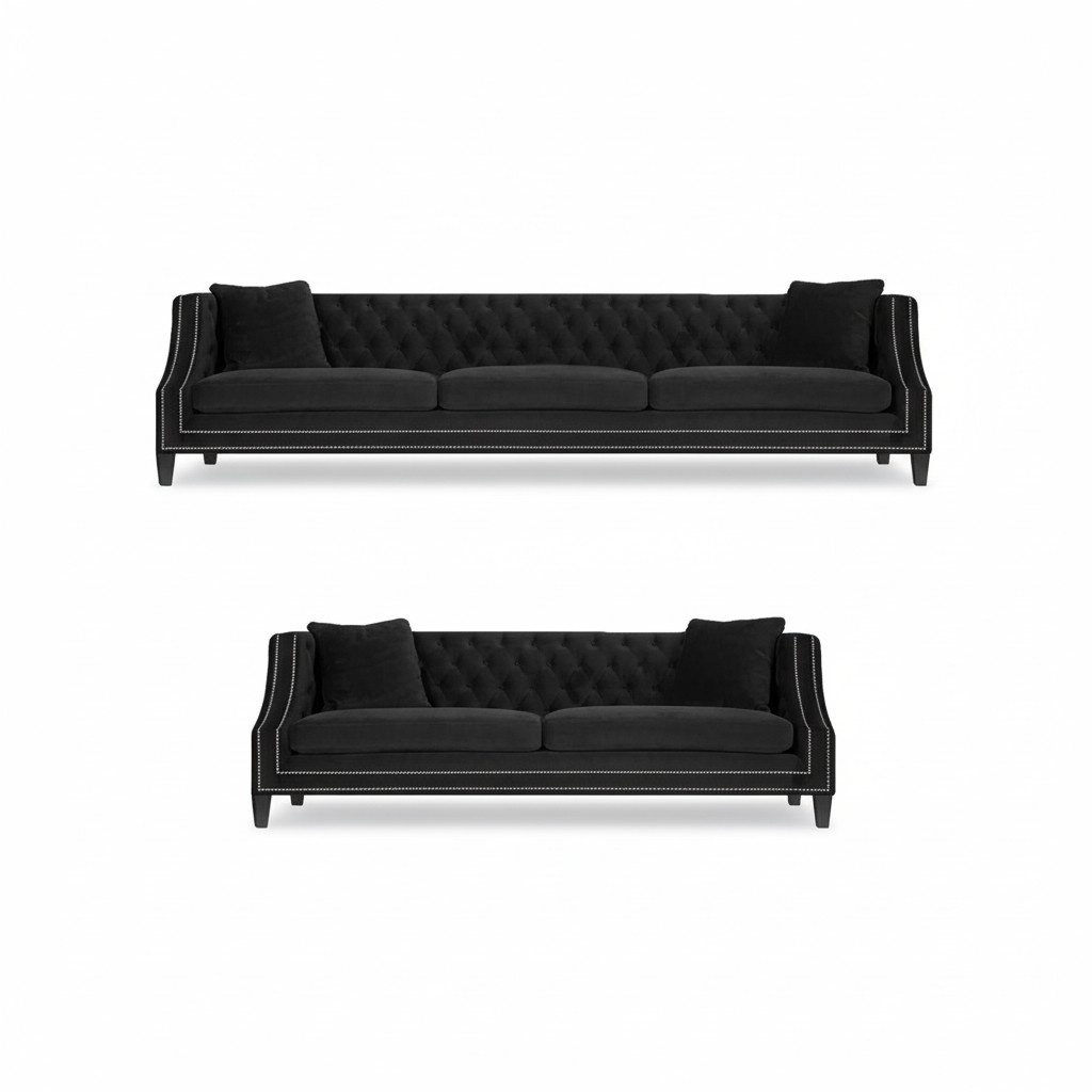 Sofa Complete Chesterfield Black 2x Sofas Couch Living Room Upholstered Furniture