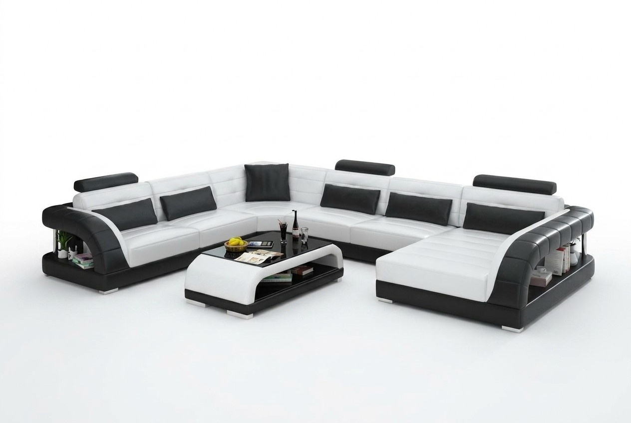 Sofa set with USB, padded sofa set 3+2+1, leather couches, complete 2705.