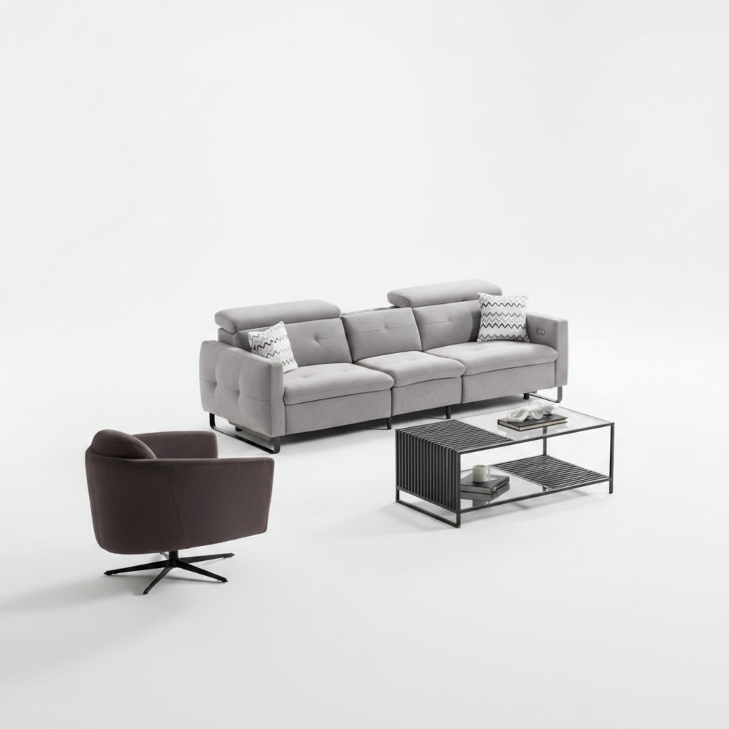 Sofa Couch Living Room Set Sofa Furniture 3+1 Gray Fabric Sofas Furniture Set
