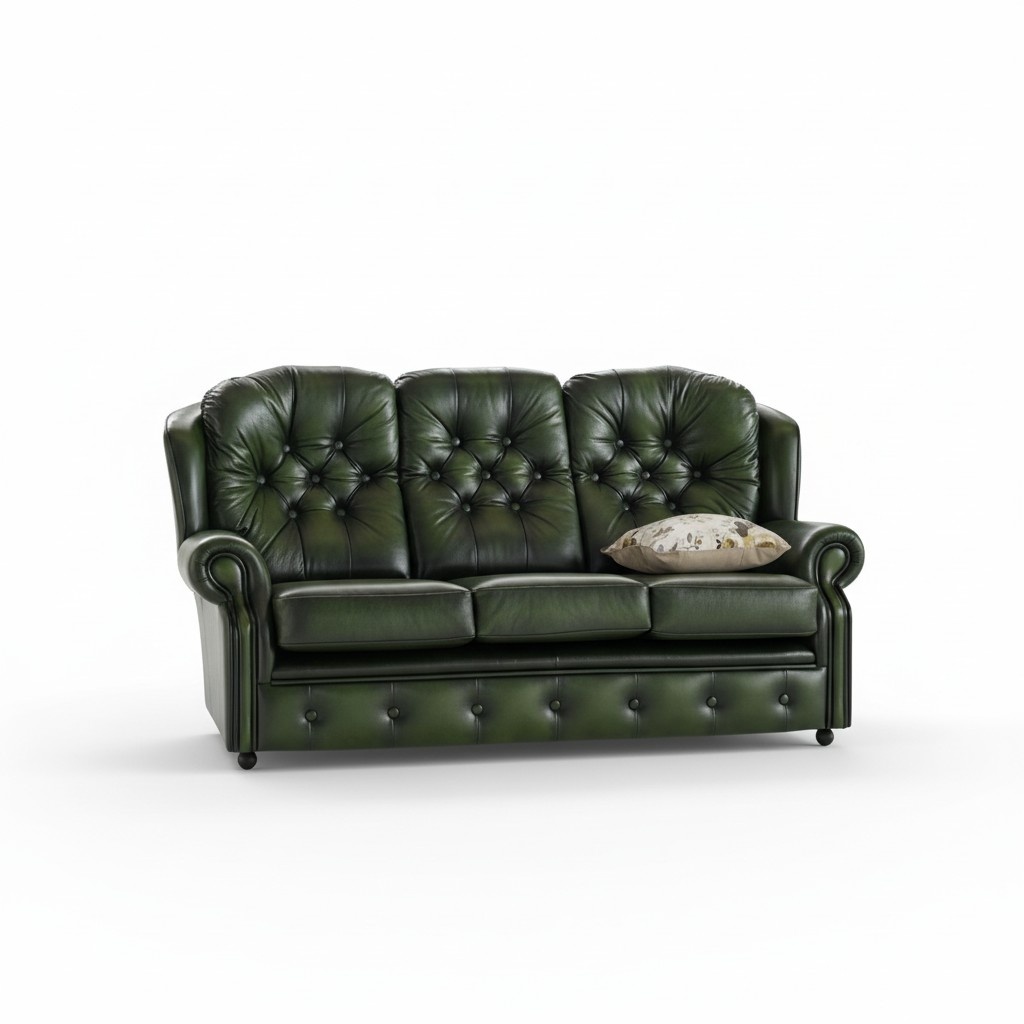 Chesterfield Sofa 3-Seater Dark Green Faux Leather Comfortable With Cushions New