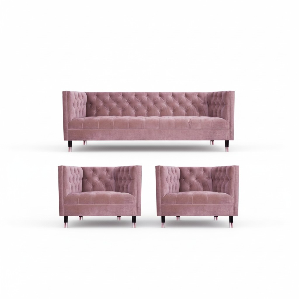 Sofa Couch Set 3-Piece Sofa Set Pink Design Furniture Living Room Chesterfield