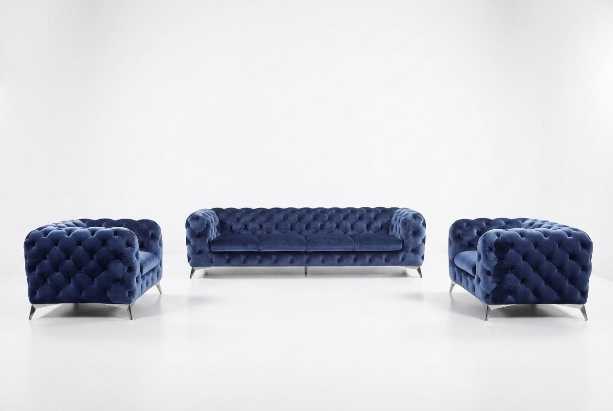 Sofa Couch Upholstery XXL Big Set Chesterfield Textile 3+2+2 designer Couches