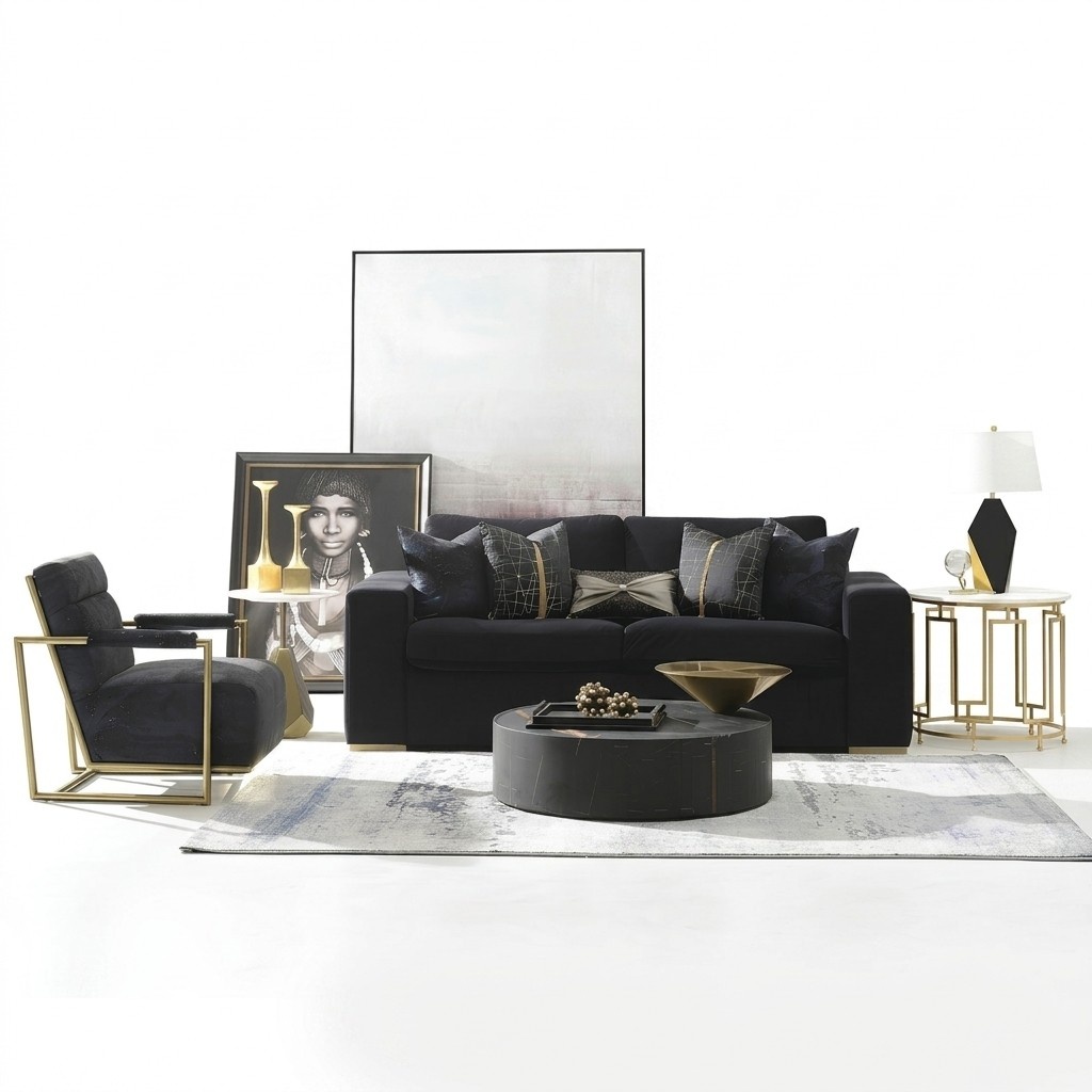 Sofa Couch Velvet Upholstery Seat 3+1 Seater Design Couches Sofas Metal New Set
