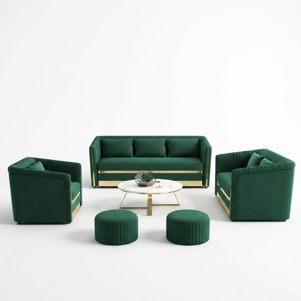 Sofa Couch Velvet Upholstery Seat 3+2 Seater Set Design Couches Sofas Metal New