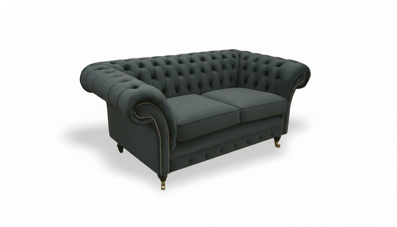 Sofa Fabric Black Luxury Furniture 2-Seater Chesterfield Modern Design Couches New