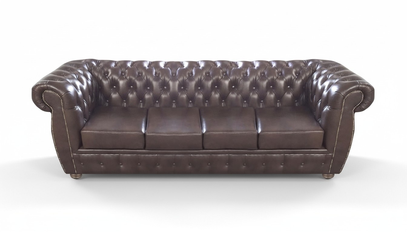 Brown four-seater sofa leather sofa upholstered furniture luxury decor Chesterfield