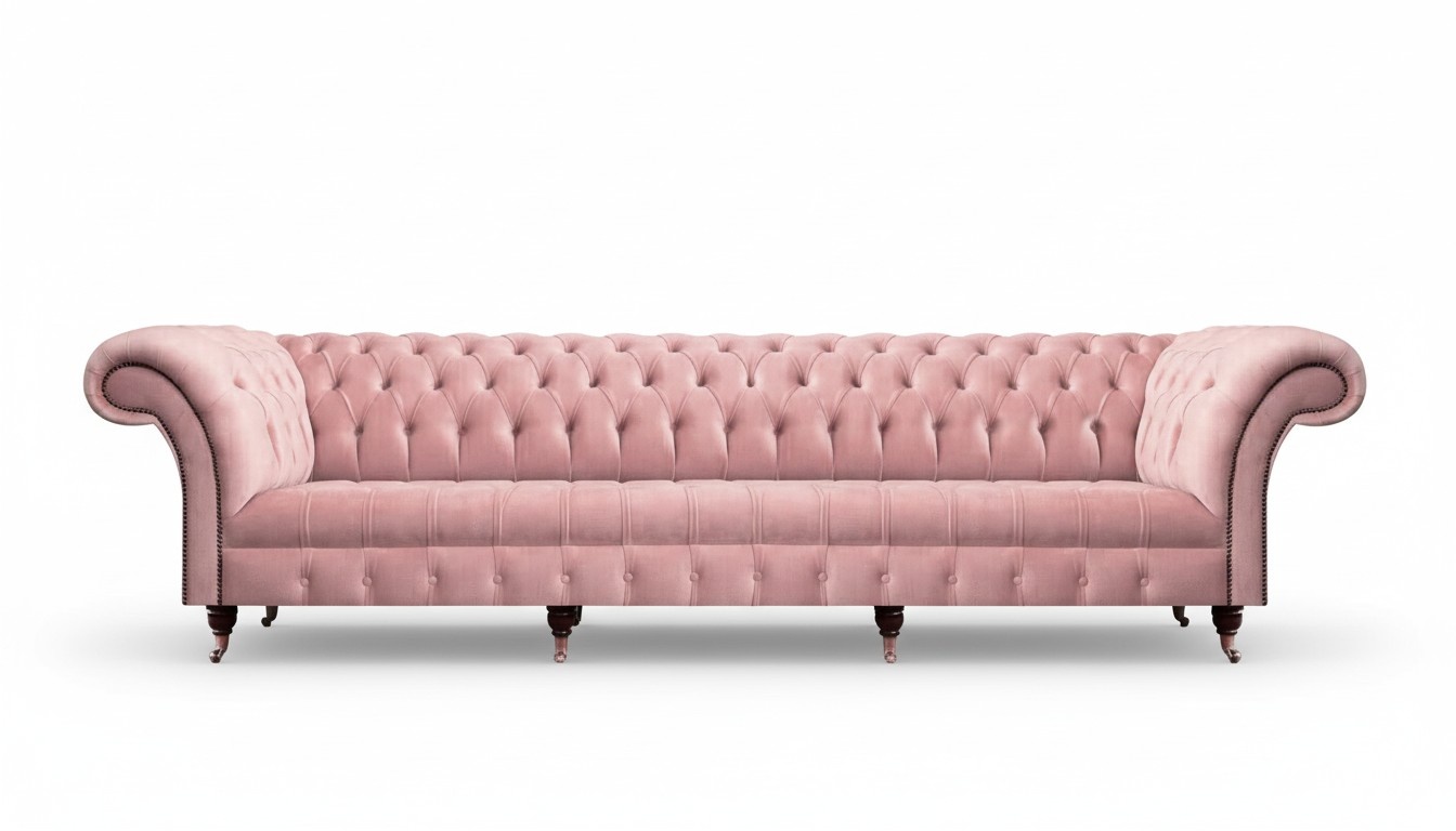 Sofa four-seater couch luxury textile living room pink upholstered furniture Chesterfield