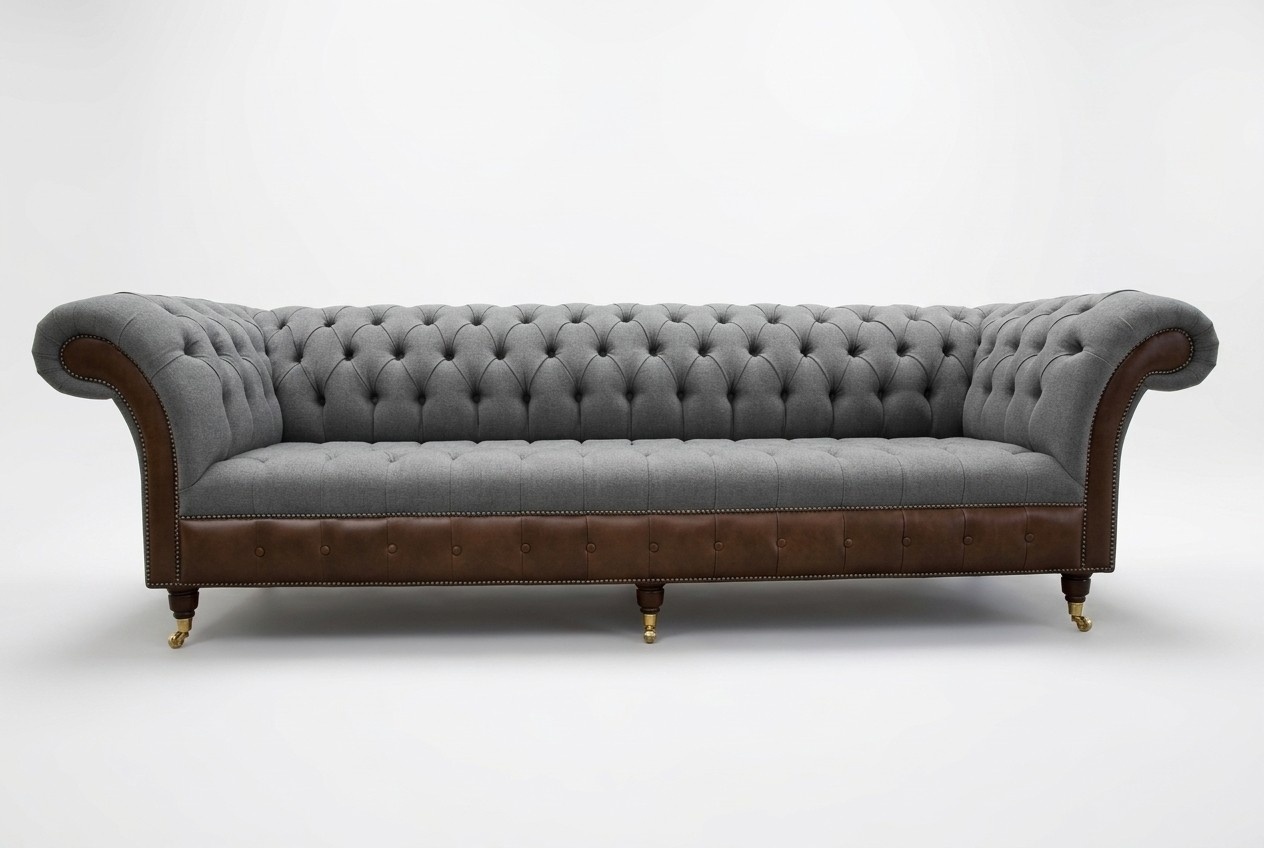 Sofa Four Seater Couch Chesterfield Upholstery Seat Set Leather Textile Grey New