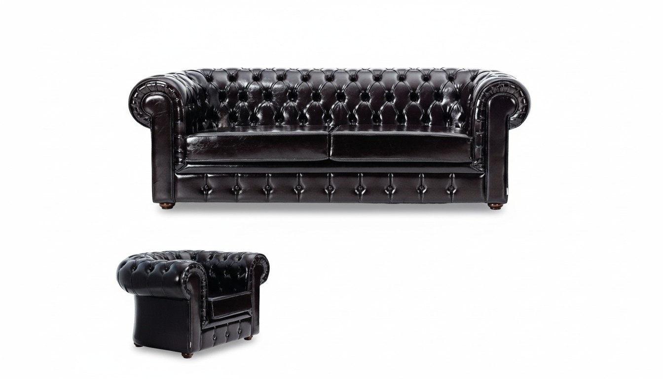 Sofa set 2+1 seater Chesterfield leather sofa modern relaxing armchair 2 pieces furniture