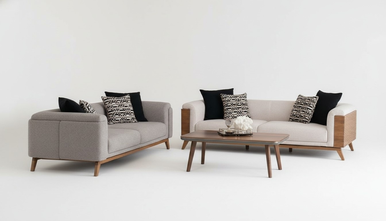 Sofa Set 2x Sofas 3-seater Coffee Table Upholstered Sofa Couch Fabric Living Room