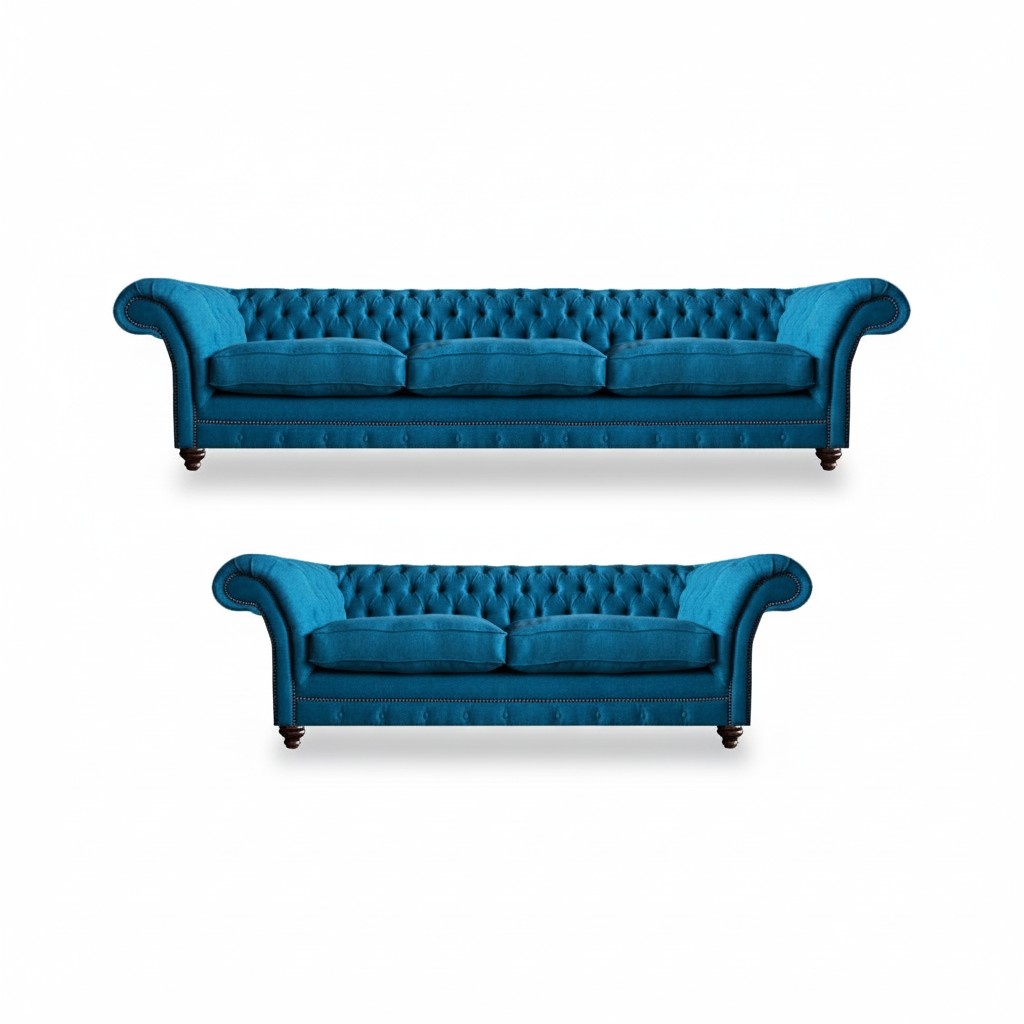 Sofa set 2x sofas upholstered furniture living room textile seat furniture Chesterfield