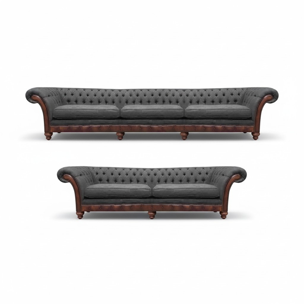 Sofa set 2 pieces upholstered furniture living room 2x sofas Chesterfield furnishings