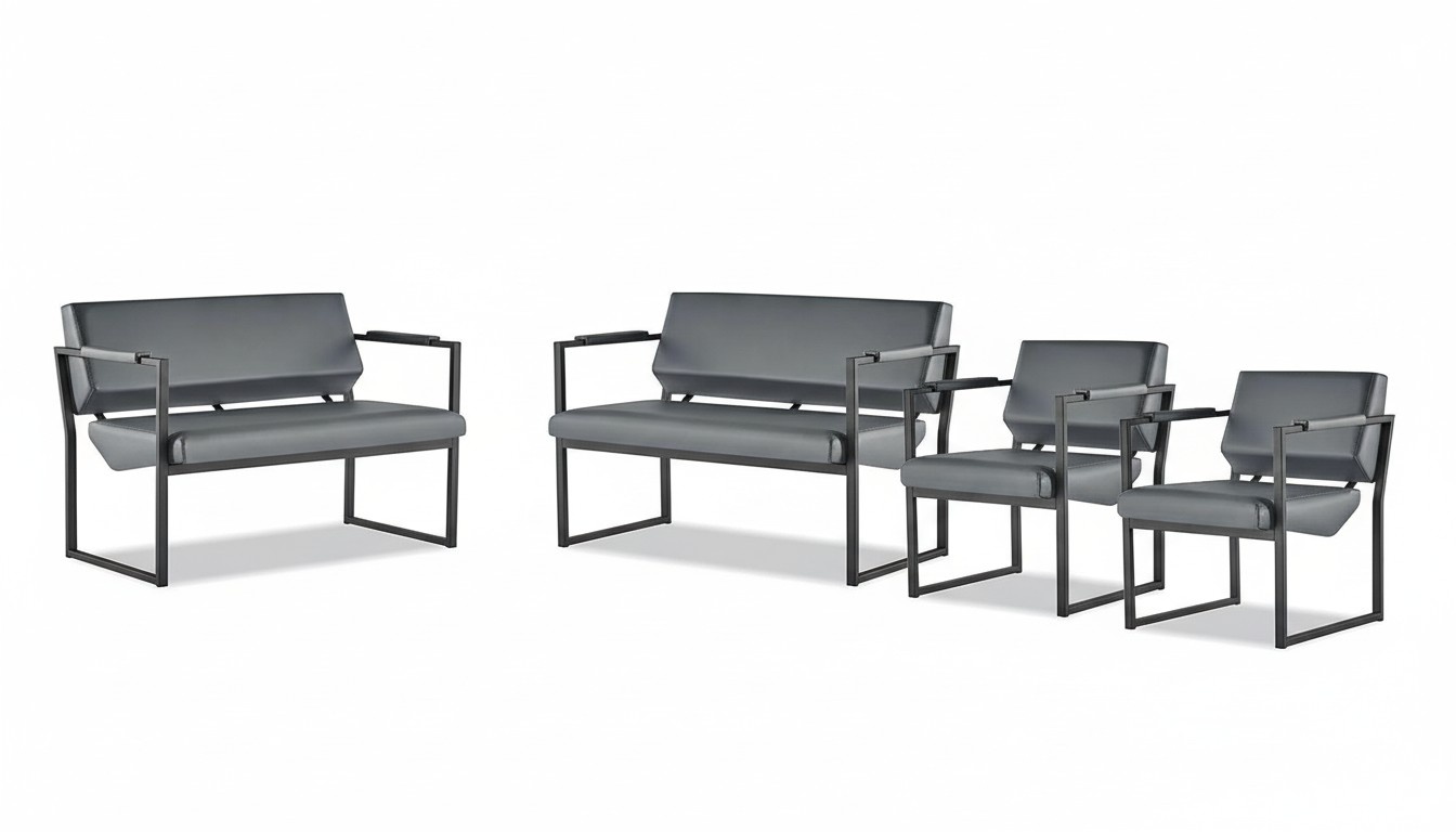 Sofa set 2-seater armchair black leather sofas modern leather stainless steel couch