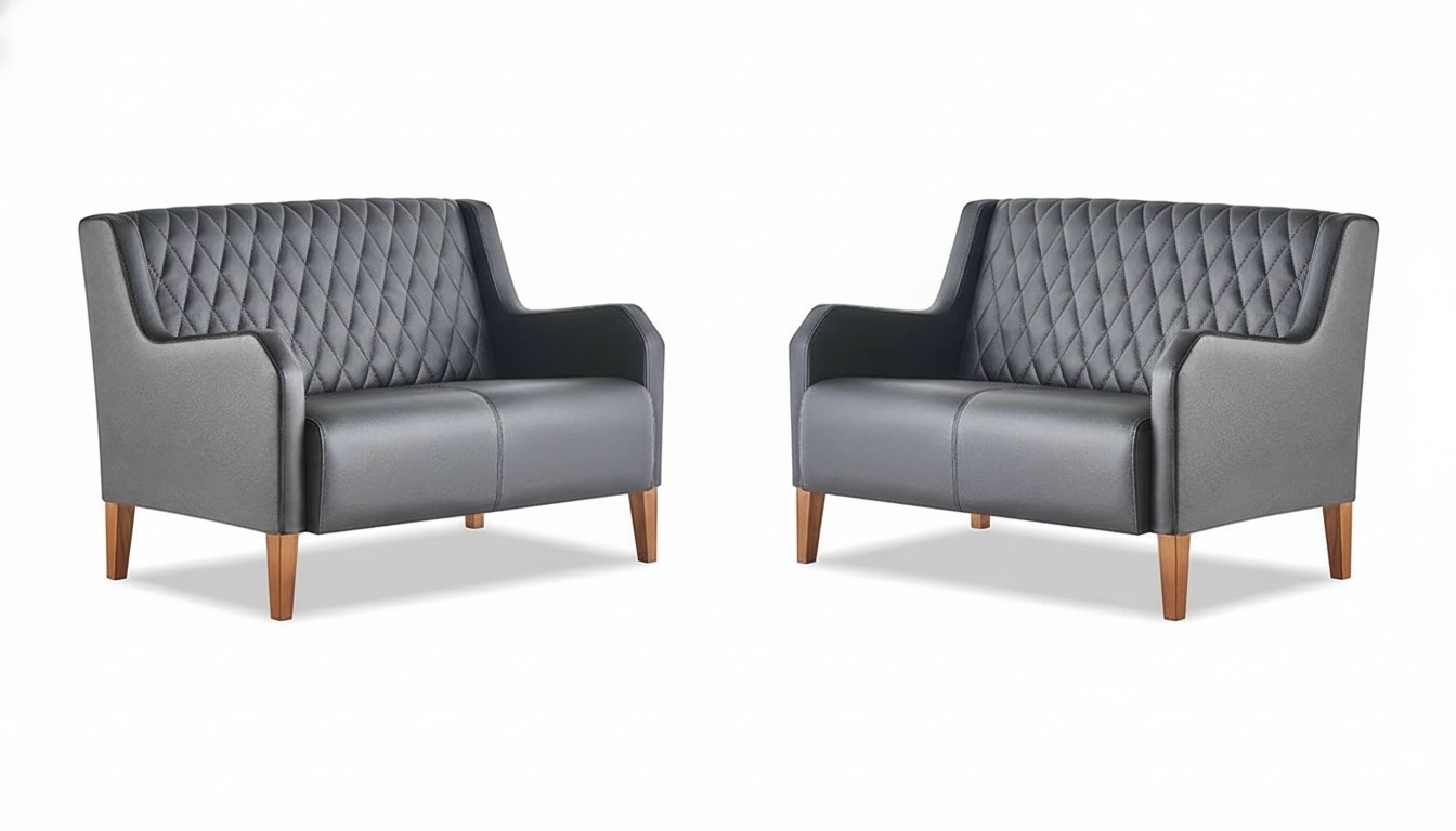 Sofa Set 2-Seater Black Leather Sofa Modern Leather Wooden Armrests