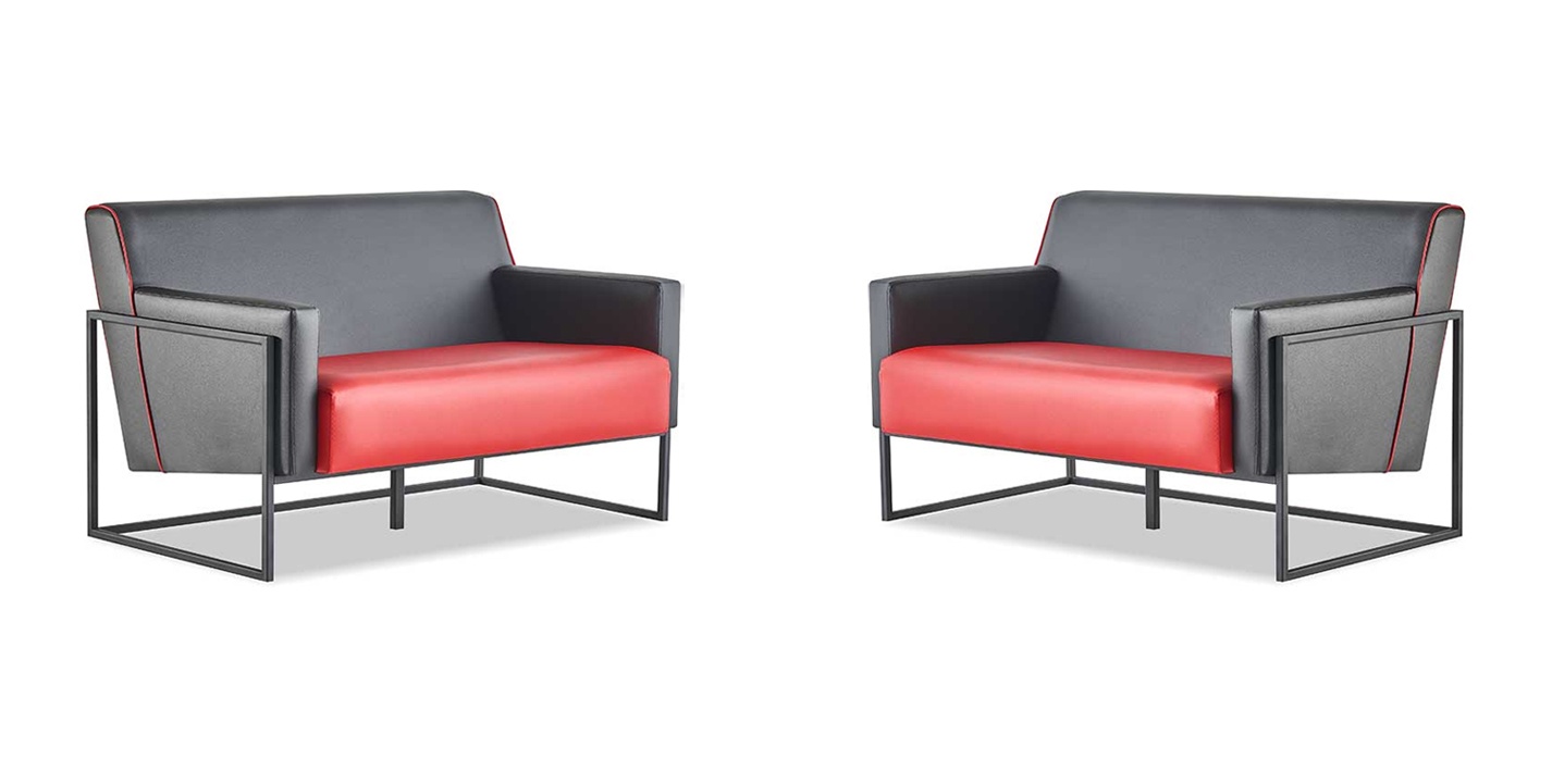 Sofa set 2-seater black red leather sofas modern couch leather stainless steel