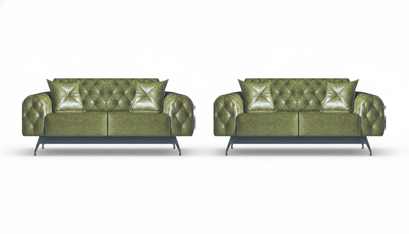 Sofa Set 2-Seater Led Sofas Green Chesterfield Classic Cushion Upholstery