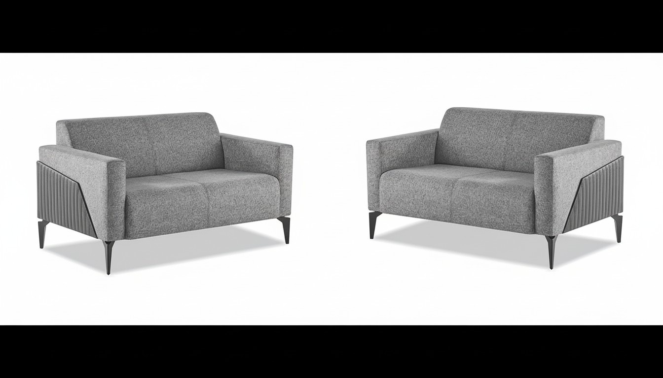 Sofa set 2-seater sofas gray stainless steel modern wood textile leather seating furniture
