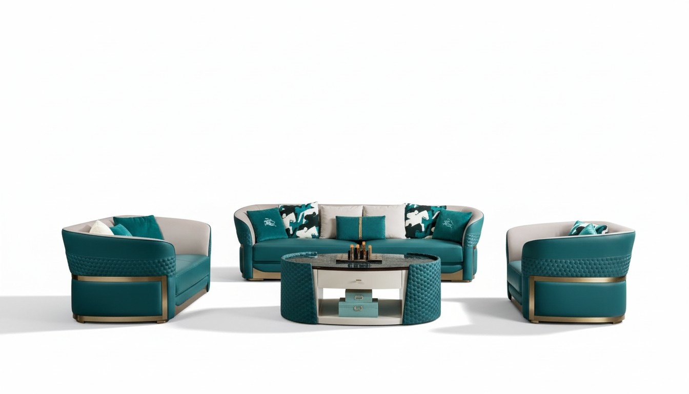 Sofa Set 321 Seat Turquoise Leather Sofa Modern Design Furniture Luxury Sofa New