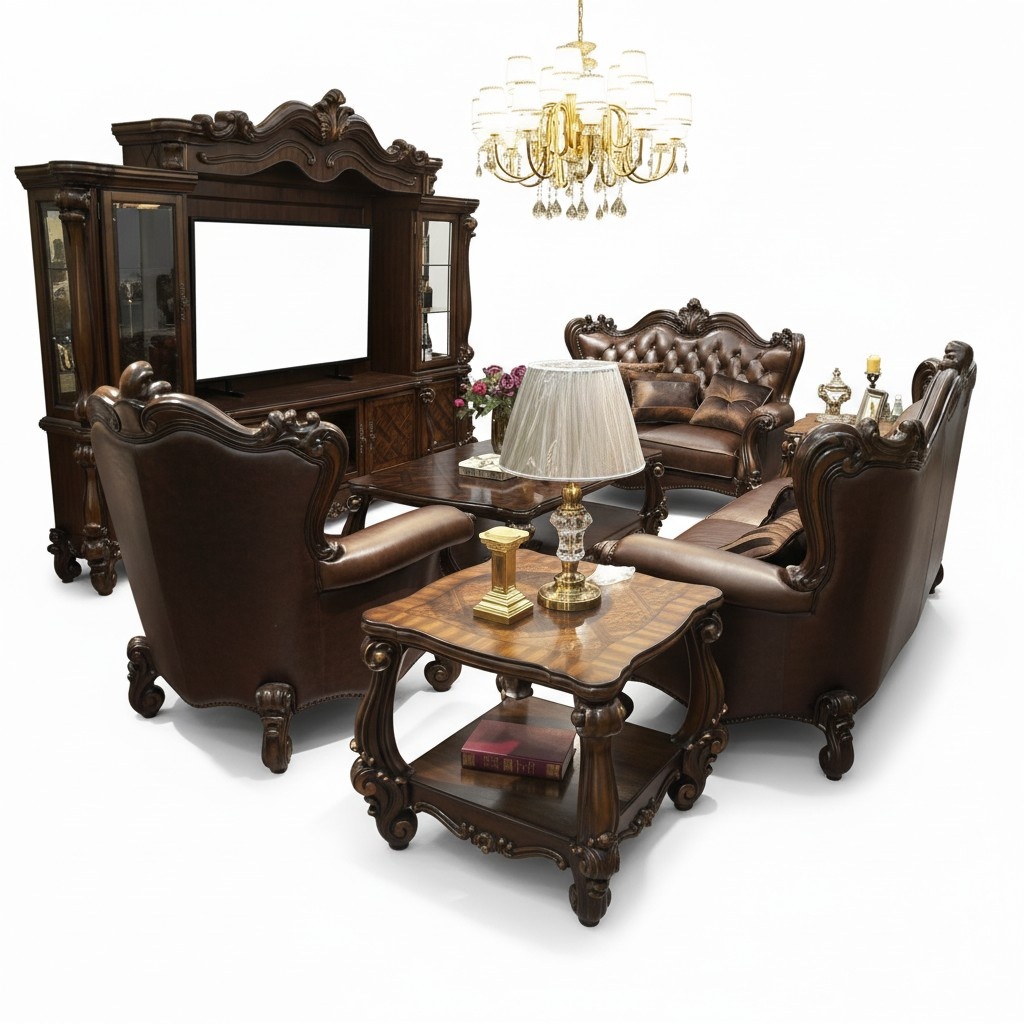 Baroque style made of real wooden living room 3+2+1 seater sofa set chesterfield design