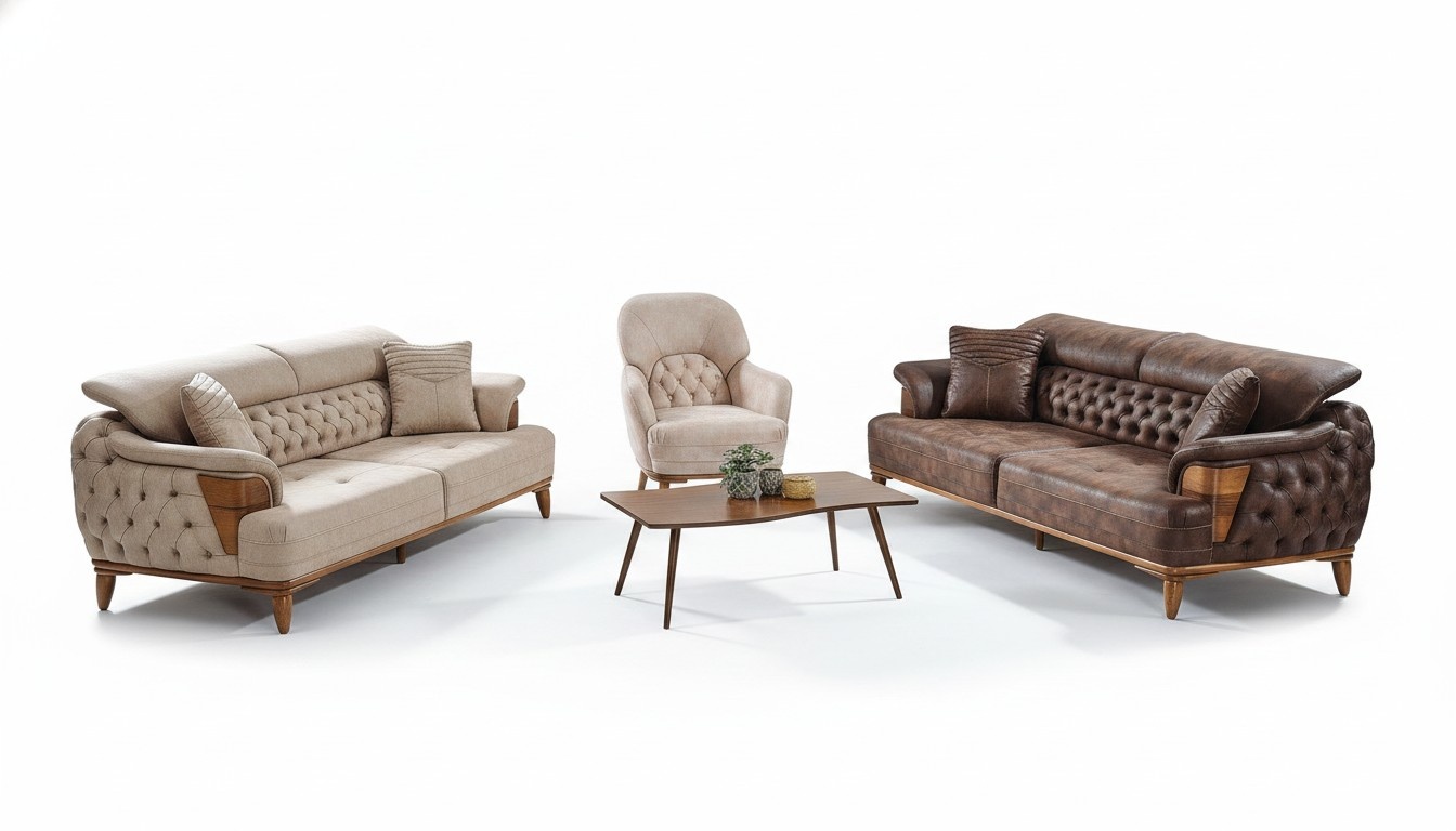 Sofa set 3+3+1 wood living room luxury sofa chesterfield complete