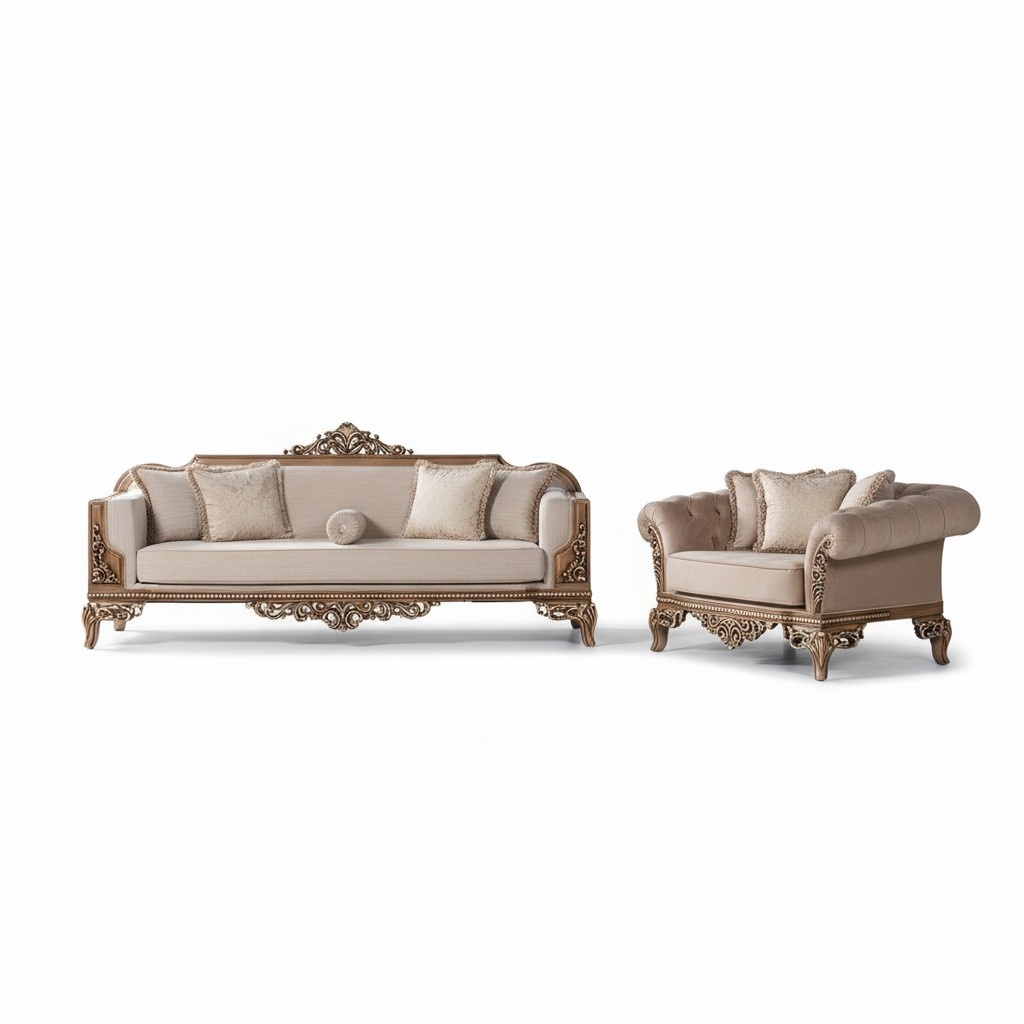 Sofa Set 3+3 Seater Chesterfield Sofa Armchair Luxury Set Fabric 2pcs.