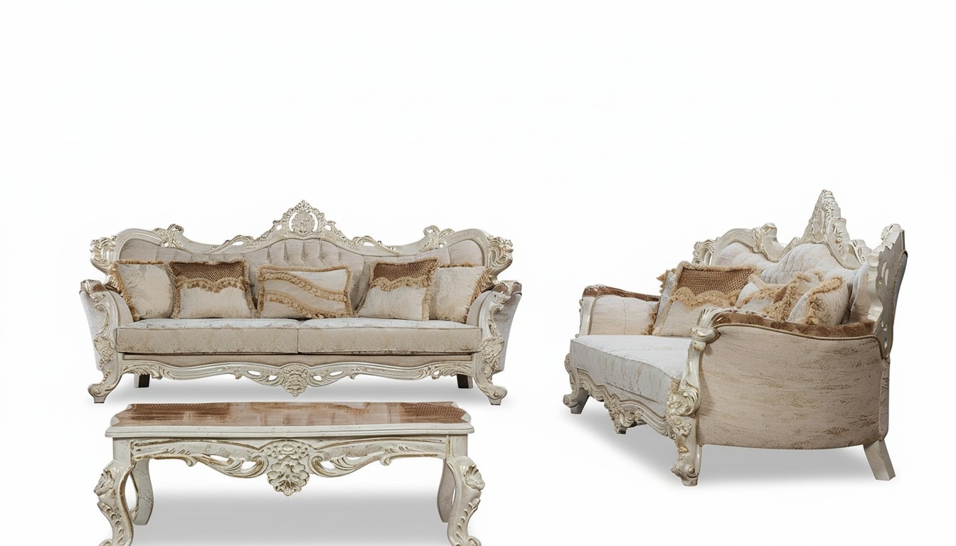 Sofa Set 3+3 Seater Set Sofa Sofas Armchair Seat Fabric Baroque Set Group