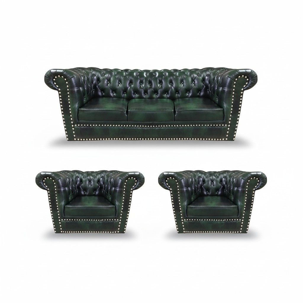Sofa set 3pcs sofa couch upholstery Chesterfield design 2x armchair leather sofa new