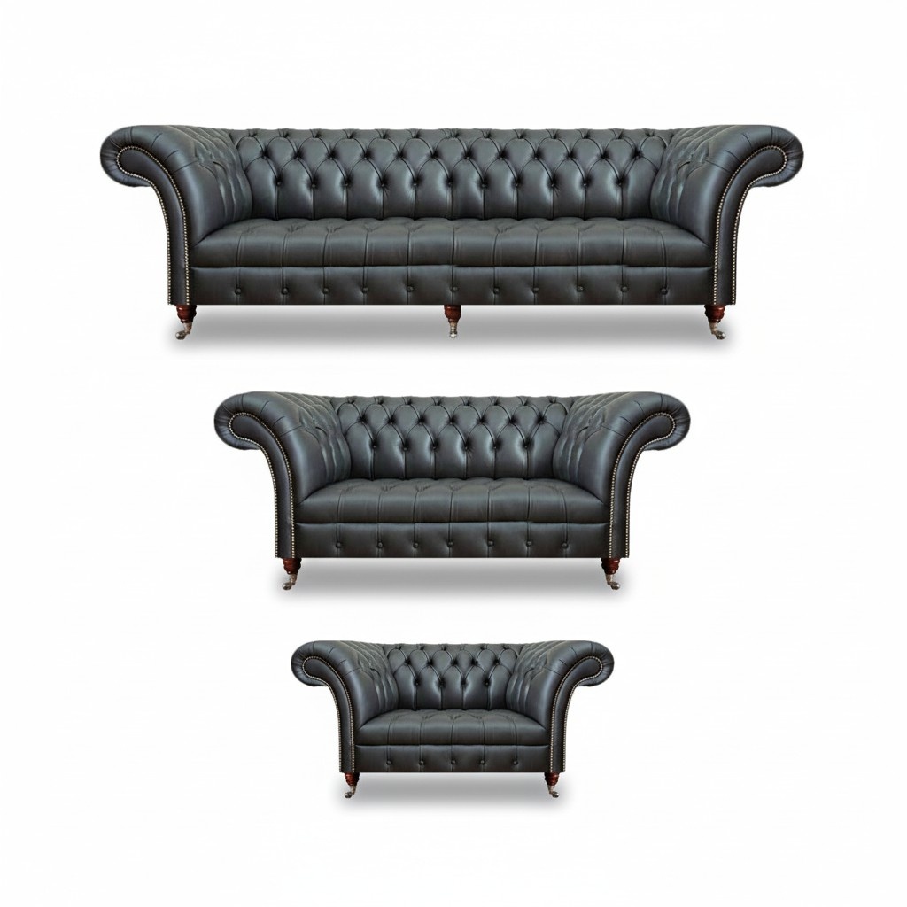 Sofa set 3-piece leather sofas complete living room upholstered furniture new Chesterfield